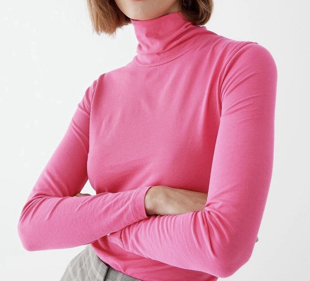 J.Crew Women’s Cotton Tissue Turtleneck in Sweet Fuchsia Pink | Sz S EUC Classic
